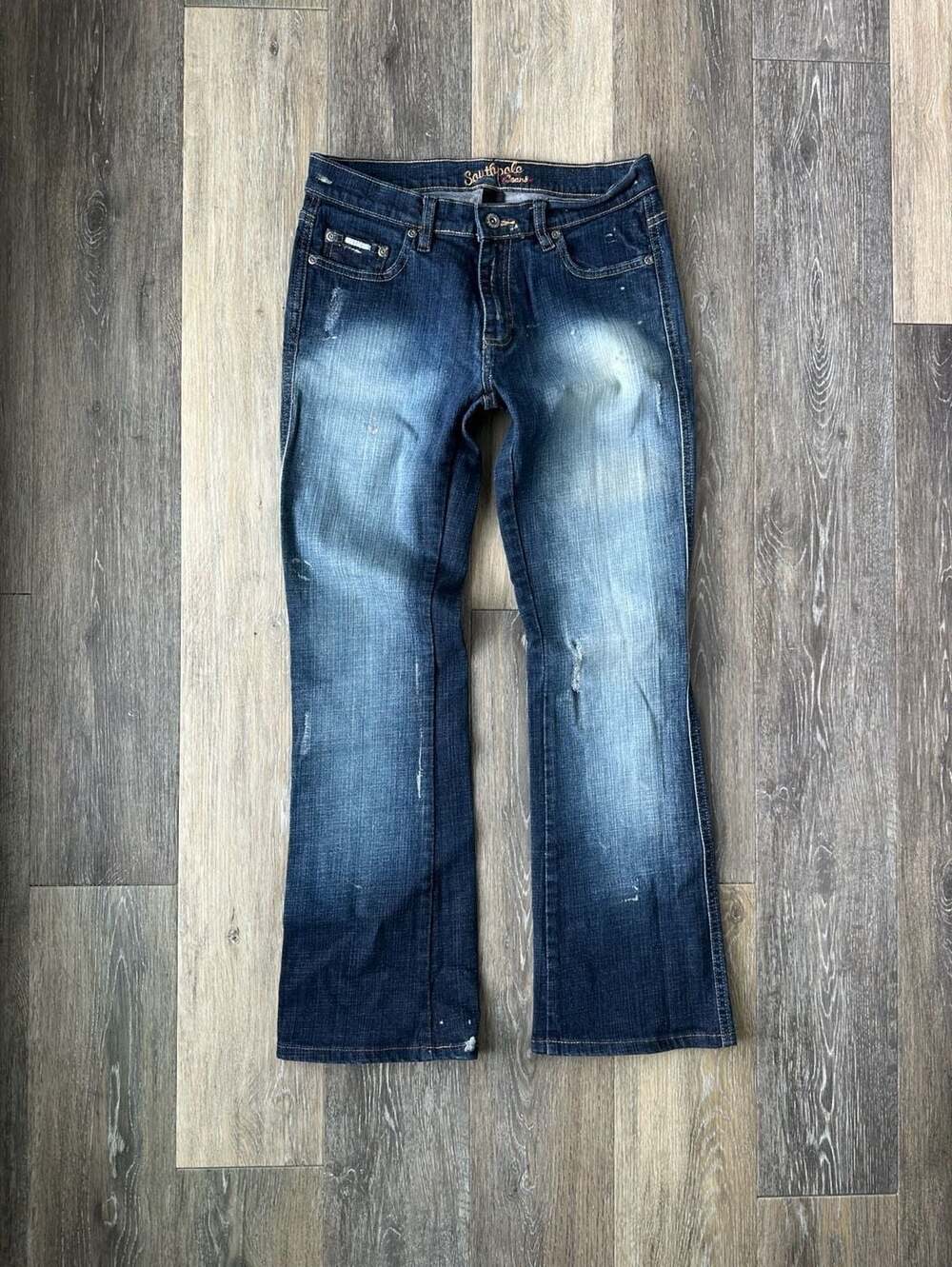 Southpole Vintage Y2K Distressed Low Rise Jeans Size 7 Paint Splatter Bootcut